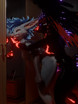 angry anthro bedroom_sex bioluminescence bound chain chained clenched_teeth duo feathers female forced genitals glowing glowing_genitalia glowing_penis herm intersex intersex/female mirror penis picture_frame rape reflection reflective_body sex smug_grin teeth wings kyuvulpes gabriel_serealia kyu_vulpes enfield rexouium 3:4 3d_(artwork) absurd_res digital_media_(artwork) hi_res