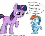 2013 cutie_mark dialog dragon duo english_text equine female feral friendship_is_magic fur hair horn male mammal multi-colored_hair my_little_pony plain_background purple_eyes purple_fur purple_hair rainbow_dash_(mlp) standing strangerdanger sweat text twilight_sparkle_(mlp) unicorn white_background
Rating: Safe
Score: 9
User: 2DUK
Date: October 25, 2013