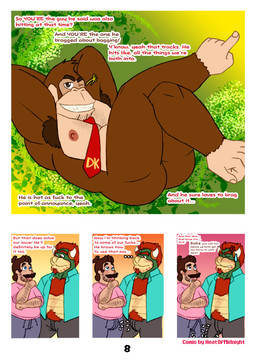 anthro armpit_focus blush bodily_fluids bulge clothing dialogue drooling erection erection_under_clothing erection_under_pants group hairy male male/male musclegut muscular nude one_eye_closed overweight profanity saliva text trio wink dropsofmoonlight donkey_kong_(series) mario_bros nintendo bowser donkey_kong_(character) mario ape gorilla haplorhine human humanoid kong koopa mammal primate scalie absurd_res comic english_text hi_res