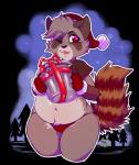 anthro blush clothing female navel one_eye_closed panties shirt solo topwear trash_can underwear inuki mammal procyonid raccoon 2019 alpha_channel