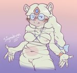 anthro blush bow_ribbon eyewear female fluffy fur glasses jewelry pawpads simple_background solo string white_body white_fur asses4themasses sigmabunn cartoon_network summer_camp_island yeti absurd_res character_request hi_res signature