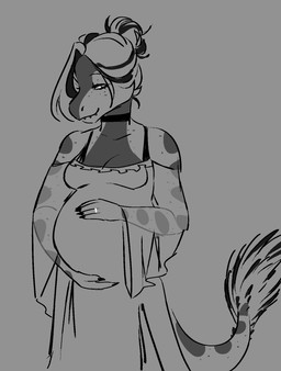 anthro breasts choker claws clothed clothed_anthro clothed_female clothing digit_ring dress eyes_mostly_closed feathered_tail feathers female finger_claws fingers freckled_face freckles front_view hair humanoid_hands jewelry long_hair looking_aside markings medium_breasts narrowed_eyes necklace non-mammal_breasts pregnant pregnant_anthro pregnant_female ring simple_background smile solo spots spotted_markings tail wedding_ring scaredofbunnies devlog:_a_post-modern_college_experience rebecca_(devlog) dinosaur dromaeosaurid microraptor prehistoric_species reptile saurischian scalie theropod greyscale hi_res monochrome portrait three-quarter_portrait