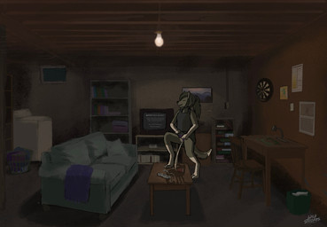 4_toes barefoot basement bodily_fluids bottomless clothed clothing digitigrade feet female female_peeing furniture genital_fluids genitals light_bulb manneken_pis marking_territory on_table paws peeing peeing_on_furniture puddle puzzle sofa solo table toes urine vulva watersports wild_strokes microsoft minecraft mojang nintendo wii xbox_game_studios canid canine canis mammal wolf hi_res