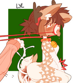 accessory anthro anus anus_focus bell female gaping gaping_anus headband male male/female reins solo puppydeer lucy_bambietta canid canine canis deer domestic_dog mammal