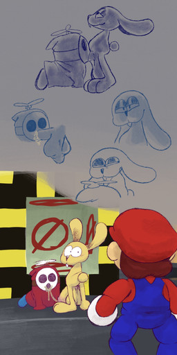 ambiguous_gender anthro armless balls bodily_fluids brown_hair caught_in_the_act clothed clothed/nude clothing duo fellatio genitals gloves group hair handwear hat headgear headwear male male/ambiguous mask nude oral overalls penile penis propellor sex shifting_sand_land tail trio kasa_beanie mario_bros nintendo super_mario_64 mario mips power_star fly_guy human lagomorph leporid mammal rabbit tox_box absurd_res hi_res