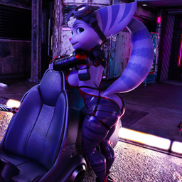backless_clothing big_butt butt clothing eyewear eyewear_on_head female goggles goggles_on_head leaning leaning_on_vehicle looking_at_viewer motorcycle piercing solo striped_body stripes tail tight_clothing vehicle wide_hips bustin3d insomniac_games ratchet_and_clank sony_corporation sony_interactive_entertainment rivet_(ratchet_and_clank) humanoid lombax mammal 1:1 3d_(artwork) absurd_res digital_media_(artwork) hi_res huge_filesize