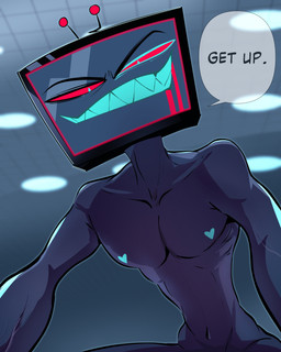 athletic athletic_humanoid athletic_male blue_body blue_eyes blue_skin dialogue electronics for_a_head heart_nipples imminent_sex looking_at_viewer looming male navel nipples nude nude_humanoid nude_male pecs pupils red_sclera screen screen_face sharp_teeth slit_pupils smile solo talking_to_viewer teeth television text pinksartdump hazbin_hotel hellaverse vox_(hazbin_hotel) demon demon_humanoid humanoid object_head screen_head tv_head 2024 absurd_res digital_drawing_(artwork) digital_media_(artwork) english_text hi_res