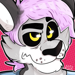 anthro black_ears black_eyebrows black_nose black_sclera blue_clothing blue_shirt blue_topwear cheek_tuft closed_frown clothed clothed_anthro clothed_male clothing dotted_background eyebrows facial_tuft frown fur grey_body grey_fur hair light male male_anthro medium_hair mouth_closed multicolored_body multicolored_fur outline pattern_background purple_hair red_background shirt simple_background solo text thick_eyebrows topwear tuft whisker_spots white_eyes white_outline worried_look yellow_eyes ractoons canid canine canis mammal wolf 1:1 2017 artist_name bust_portrait colored digital_drawing_(artwork) digital_media_(artwork) icon lighting portrait shaded