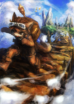 ambiguous_gender anthro backpack boots bottomwear bridge brown_eyes brown_hair cliff clothed clothing cloud coin collar dipstick_tail eyewear eyewear_on_head footwear fully_clothed fur goggles goggles_on_head gold_(metal) gold_coin group hair kemono markings multicolored_body multicolored_fur multicolored_tail open_mouth orange_body orange_fur outside running scepter shoes shorts sky smile solo_focus tail tail_markings thief two_tone_body two_tone_fur white_body white_fur white_tail_tip tamakakego canid canine fox mammal hi_res painting_(artwork) traditional_media_(artwork)