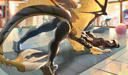 anthro athletic ball big_breasts bone breasts claws clothing exercise_ball female footwear fur genitals hexera honeycomb interspecies nude nude_female shoes skull skull_head sneakers solo tail vulva wings yoga yoga_mat evil_devil_killer mythology hexera_(warboss414) dragon hybrid mammal mythological_creature mythological_scalie scalie hi_res