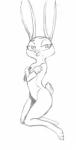 2016 absurd_res akiric anthro bedroom_eyes black_and_white breasts clothed clothing covering covering_breasts covering_self crossed_arms disney female flat_chested half-closed_eyes hi_res judy_hopps lagomorph leporid looking_at_viewer mammal monochrome narrowed_eyes nude pinup pose rabbit seductive simple_background solo white_background zootopia