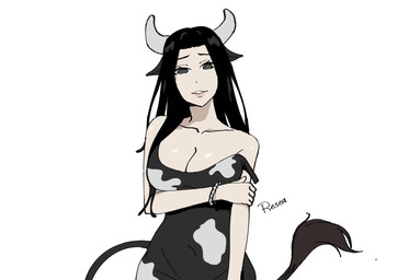 anthro bell bell_collar big_breasts black_hair blush bottomwear breasts cleavage clothed clothing collar cow_ears crop_top curvy_figure farmgirl female feral glamour green_eyes hair horn hotpants long_hair looking_at_viewer midriff pasture pose shirt shorts smile solo tail tail_tuft text thick_thighs topwear tuft wide_hips reseainjune bovid bovine cattle human humanoid mammal taur cowgirl_(disambiguation) furry invalid_tag artist_name digital_media_(artwork) hi_res pinup