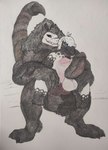 abdominal_bulge anthro ball_tuft balls belly big_balls big_dom_small_sub big_penis black_body black_fur black_horn black_mane black_penis black_sclera blue_eyes bone bulge chair_position claws dominant dominant_anthro dominant_male facial_markings from_behind_position fur genitals hand_on_leg head_markings horn huge_balls huge_penis humanoid_genitalia humanoid_penis hung_bottom hyper hyper_balls hyper_genitalia hyper_penis knot looking_pleasured male mane markings muscular muscular_anthro muscular_male paper penetration penis scar scorpion_tail sex size_difference skull skull_head snout snout_markings stinger tail thick_penis tongue tongue_out tuft raliphoul_m-e-v mythology player_(tornado345) avian dragon furred_dragon furred_scalie mythological_creature mythological_scalie scalie absurd_res hi_res traditional_media_(artwork)