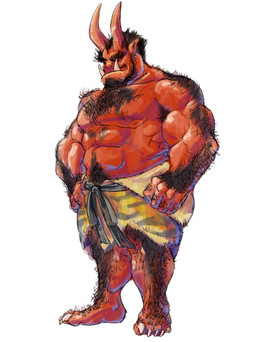 beard body_hair chest_hair facial_hair hairy horn male muscular muscular_male not_furry solo unsigned gwgw asian_mythology east_asian_mythology japanese_mythology mythology demon oni yokai hi_res