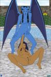 2015 anus bat_wings black_hair blue_body blue_hair blue_nipples blue_skin bodily_fluids breasts brown_nipples dark_body dark_skin disney duo elisa_maza_(gargoyles) eyes_closed fab3716 female female/female fisting gargoyle gargoyles genital_fluids genitals hair human irl_trace mammal membrane_(anatomy) membranous_wings navel nipples nude obsidiana penetration pubes pussy spread_legs spreading swimming_pool vaginal vaginal_fisting vaginal_fluids vaginal_penetration water wings