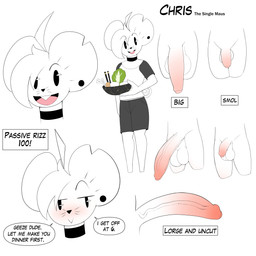 :> ahoge anthro balls big_penis blush bottomwear bowl buckteeth choker clothing coiled_tail container dialogue dot_eyes ear_piercing food foreskin fur genitals hair holding_bowl holding_container holding_food holding_object huge_penis jewelry long_penis male necklace notched_ear open_mouth open_smile penis piercing shirt shorts simple_background simple_eyes smile solo speech_bubble t-shirt tail teeth text topwear whiskers white_background white_body white_fur blazethefox nintendo pokemon chris_(blazethefox) generation_9_pokemon mammal maushold pokemon_(species) rodent 1:1 2026 absurd_res english_text hi_res model_sheet