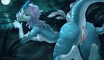 anthro anus aquatic_dragon areola asian_mythology beach big_butt blue_body blue_claws blue_eyeshadow blue_fur blue_hair blue_horn blue_nose bodily_fluids breasts butt claws conditional_dnp detailed_background digital_media_(artwork) disney dragon east_asian_mythology eastern_dragon exposure_variation eyeshadow female fingers fur genital_fluids genitals hair horn looking_at_viewer looking_back looking_back_at_viewer lying lying_on_ground makeup mammal marine moon mythological_creature mythological_scalie mythology night nipples nude on_front open_mouth outside pink_body pink_skin plant presenting purple_eyes purple_hair pussy raya_and_the_last_dragon rear_view sand scalie seaside sisu_(ratld) sky small_breasts smile solo star striped_body stripes tail teeth tgt1512 tuft vaginal_fluids water white_body white_fur