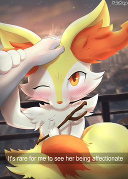 anthro balcony blush bodily_fluids city city_background detailed_background duo female fur grey_body grey_fur male male/female narrowed_eyes orange_body orange_eyes orange_fur orange_nose pawpads rubbing sky star starry_sky stick sunset tears text white_body white_fur yellow_body yellow_fur yakukage nintendo pokemon braixen generation_6_pokemon pokemon_(species) absurd_res detailed english_text hi_res
