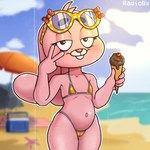 anthro beach bedroom_eyes bikini camel_toe clothing dessert eyewear female food ice_cream looking_at_viewer micro_bikini narrowed_eyes sea seductive smile standing sunglasses swimwear two-piece_swimsuit water young young_female radio_bx_(artist) cartoon_network the_amazing_world_of_gumball anais_watterson lagomorph leporid mammal rabbit 1:1 hi_res