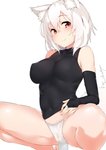 big_breasts blush breasts camel_toe crouching female hair red_eyes simple_background smile solo white_background white_hair tera_zip touhou momiji_inubashiri animal_humanoid canid canid_humanoid humanoid mammal mammal_humanoid 2018