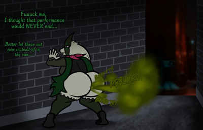 alley anthro big_butt bottomless butt clothed clothing dialogue fart fart_cloud fart_fetish female footwear fur green_body green_fart_cloud green_fur hand_on_wall huge_butt mask rear_view shoes solo text thick_thighs topwear wide_hips yikki nintendo pokemon rosaria_(yikki) generation_9_pokemon meowscarada pokemon_(species) 2024 absurd_res digital_drawing_(artwork) digital_media_(artwork) english_text hi_res