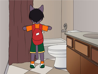 anthro backpack balls bathroom biped black_hair black_nose bodily_fluids clothed clothing cum cum_on_clothing cum_on_hand cum_on_penis cum_on_self cumshot ejaculation erection eyes_closed foreskin fur genital_fluids genitals grey_body grey_fur hair humanoid_genitalia humanoid_penis looking_pleasured male masturbation open_mouth orgasm penile penile_masturbation penis shaking sitting toilet tongue trembling young young_anthro nosantee domestic_cat felid feline felis mammal 2009 4:3 animated animated_webp