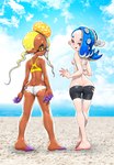 beach bikini butt clothing duo ear_piercing female female/female humanoid_pointy_ears looking_at_viewer not_furry piercing pointy_ears pseudo_hair swimwear tentacle_hair tentacles tongue tongue_out two-piece_swimsuit koharuno2 nintendo splatoon frye_(splatoon) shiver_(splatoon) cephalopod humanoid inkling marine mollusk octarian octoling hi_res