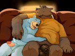 balls bottomless clothed clothing cuddling duo foreskin genitals male male/male overweight overweight_male penis romantic misterstallion badger bear honey_badger mammal mustelid musteline absurd_res hi_res