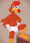 anthro barefoot beak black_eyes briefs briefs_only brown_background bulge clothed clothing detailed_background feathers feet flower flower_in_mouth male orange_beak orange_feet orange_legs plant red_body red_feathers rose_(flower) rose_in_mouth seductive simple_background smile solo tighty_whities topless underwear underwear_only white_briefs white_clothing white_underwear gramy disney the_three_caballeros panchito_pistoles avian bird chicken galliform gallus_(genus) phasianid