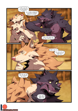 3_panel_comic abs anthro brown_body brown_fur dialogue duo elbow_bump fangs fur hand_on_chin male muscular patreon_logo pecs smile speech_bubble tan_body tan_fur teeth text worried yellow_eyes patto mythology patreon luca_(patto) nio_(patto) canid canine canis mammal mythological_canine mythological_creature werecanid werecanine werecreature werewolf wolf comic english_text hi_res multiple_scenes url