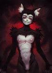 abs anthro black_body ears_front front_view fur furry_ears furry_tail hair looking_at_viewer male navel nipples pupils red_pupils simple_background smile solo tail thin_body white_body white_hair kaneda_chan domestic_cat felid feline felis mammal half-length_portrait hi_res portrait