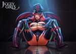 big_breasts boots breasts cleavage cleavage_cutout clothed clothing cutout female footwear green_eyes hair hat headgear headwear high_heeled_boots high_heels horn legwear lips looking_at_viewer membrane_(anatomy) membranous_wings not_furry red_hair shoes solo thigh_highs wings reiq candela demon humanoid