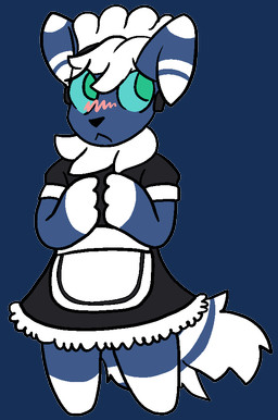 ambiguous_gender anthro blue_body blue_fur blue_sclera blush clothed clothing dress fur green_eyes hair maid_uniform multi_tail simple_background solo tail transparent_background uniform trout_(artist) nintendo pokemon felid generation_6_pokemon mammal meowstic pokemon_(species) 2017 aliasing alpha_channel digital_media_(artwork)