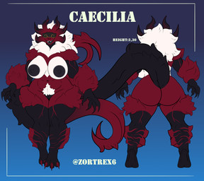 anthro big_breasts big_butt black_body black_nipples black_vulva breasts butt covered_eyes curvy_figure female fluffy fur genitals hair horn long_hair long_tail mane multicolored_body nipples pubes rear_view red_body solo tail thick_thighs vulva white_body white_hair wide_hips zortrex mythology caecilia_(zortrex) dragon furred_dragon furred_scalie myceelidos_(zortrex) mythological_creature mythological_scalie scalie absurd_res hi_res model_sheet