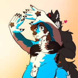 animal_genitalia anthro balls casual_nudity duo flaccid fully_sheathed genitals male nipples penis sheath mrdarknesswolf shadow_hands_challenge dantalos mrdarknesswolf_(character) canid canine canis demon hybrid mammal wolf 1:1 hi_res meme shaded soft_shading