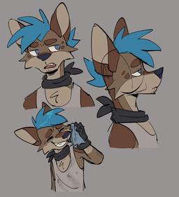 aged_up anthro black_clothing black_gloves black_handwear black_kerchief black_neckerchief blue_hair blue_nose brown_body brown_ears brown_eyebrows brown_fur cheek_tuft chest_tuft clothed clothed_anthro clothed_male clothing dirty dirty_clothing eyebrows eyes_closed facial_tuft fur gloves grease_stains grey_background hair handwear holding_rag kerchief looking_aside male male_anthro multicolored_body multicolored_fur neckerchief neckwear open_mouth pink_tongue rag shirt short_hair side_view simple_background smile snout solo tan_body tan_fur tan_inner_ear tank_top teeth thick_eyebrows tongue topwear tuft two_tone_body two_tone_fur white_clothing white_shirt white_tank_top white_topwear duncanscocc rivet_(duncanscocc) canid canine canis coyote mammal guide_lines hi_res multiple_images