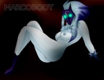 areola breasts butt chest_tuft featureless_feet featureless_hands feet female genitals glowing glowing_eyes green_eyes hooves long_ears looking_at_viewer mask nipples nude pussy side_view solo text tuft wearing_mask marcobodt league_of_legends riot_games tencent kindred_(lol) lamb_(lol) bovid caprine domestic_sheep mammal sheep spirit