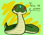 ambiguous_gender blush dialogue feral simple_background solo talking_to_viewer text ducatislo_(artist) runescape juna_(runescape) reptile scalie snake 2019 english_text hi_res lol_comments