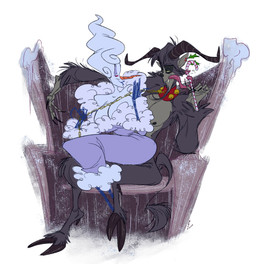 anthro bell bell_collar big_breasts breasts candy candy_cane carrot chain chair cleavage clothed clothed/nude clothed_female clothing collar dessert dominant dominant_female dress duo ear_piercing ear_ring female food fully_clothed fur furniture green_eyes holding_object holidays holly_(plant) horn long_tongue looking_at_another male male/female nude piercing plant red_eyes ring_piercing simple_background sitting sitting_on_another snowman submissive submissive_male tongue tongue_out vegetable white_background slb christmas freda_icengerd krampus humanoid mammal 2015 hi_res signature