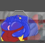 anthro anus balls beak belly belly_folds big_anus big_balls big_belly big_bulge big_butt blue_body blue_feathers bodily_fluids bulge butt clothed clothing feathers genital_fluids genitals green_eyes huge_anus huge_balls huge_belly huge_bulge huge_butt hyper hyper_anus hyper_balls hyper_belly hyper_bulge hyper_butt hyper_genitalia insult male markings morbidly_obese obese overweight overweight_male plantigrade precum precum_through_clothing puffy_anus raised_tail rear_view red_body red_feathers red_markings skin_folds solo spacecraft spaceship_interior stained_clothing stuck stuck_in_door tail text translucent translucent_wall underwear underwear_only vehicle wet wet_clothing x-ray_view zer0rebel4 discord_(app) nintendo patreon star_fox telegram falco_lombardi avian bird falcon falconid 2023 absurd_res hi_res url