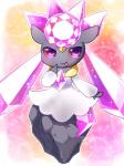 abstract_background ambiguous_gender crystal diamond_(gem) gem looking_at_viewer not_furry purple_eyes solo tongue tongue_out kemoribbon nintendo pokemon diancie elemental_creature gem_creature generation_6_pokemon legendary_pokemon mineral_fauna pokemon_(species)