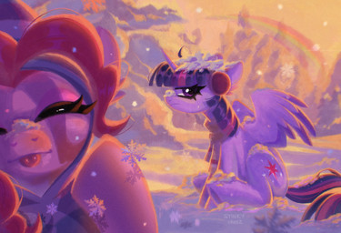 clothing covered_in_snow duo female feral hoodie horn rainbow scarf snow snowflake tongue tongue_out topwear wings stinkycheezzz friendship_is_magic hasbro my_little_pony mythology pinkie_pie_(mlp) twilight_sparkle_(mlp) earth_pony equid equine horse mammal mythological_creature mythological_equine pony winged_unicorn