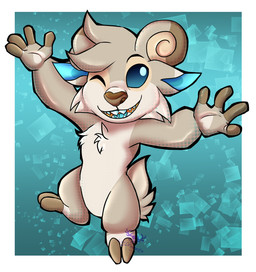 2_toes 4_fingers abstract_background ambiguous_gender anthro blue_eyes blue_inner_ear border brown_nose chest_tuft feet fingerless_(marking) fingers fur looking_at_viewer one_eye_closed outside_border sharp_teeth simple_background smile smiling_at_viewer solo tan_body tan_fur teal_background teal_tongue teeth toes tongue tuft white_border wink winking_at_viewer lilydragon14 disney lilo_and_stitch angora_(angoraram) fan_character alien bovid caprine experiment_(lilo_and_stitch) mammal 2025 digital_drawing_(artwork) digital_media_(artwork) hi_res watermark