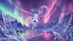 anthro blue_hair clothing dress female hair ice lights_polar magic magician snow snowstorm solo winter medwil canid canine canis mammal wolf 16:9 hi_res widescreen