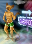 anthro bottomwear boxer_briefs clothed clothing darkroom_(sex) directional_arrow gesture green_bottomwear green_clothing hand_gesture hi_res inviting male mammal mouse murid murine pointing rezzy rodent seductive shorts solo tail teasing topless underwear