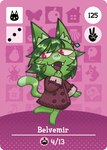 ambiguous_gender amiibo_card anthro barefoot bottomless cat_smile clothed clothing cuffed_sleeves ear_piercing ear_ring facial_markings fangs feet fur green_body green_fur green_hair hair head_markings inner_ear_fluff long_jacket markings piercing pink_background pink_eyes ring_piercing shirt shirt_only simple_background smug solo teeth topwear topwear_only tuft mousedrive animal_crossing nintendo belvemir_wrost_(mousedrive) domestic_cat felid feline felis mammal digital_drawing_(artwork) digital_media_(artwork) trans_(lore) trans_woman_(lore)