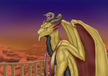 balcony belt detailed_scales ear_frill ear_piercing eyewear feral frill_(anatomy) gem glasses green_eyes looking_at_viewer male membrane_(anatomy) membranous_wings piercing ring_(jewelry) scales sky skyscape smile solo wings lunhiss mythology dragon mythological_creature mythological_scalie scalie 2024 dated detailed digital_drawing_(artwork) digital_media_(artwork) hi_res portrait signature sketch widescreen