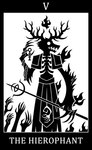 2016 4_claws 4_fingers anthro antlers arm_tuft beast_(bloodborne) black_and_white black_border bloodborne border canid capelet card chain claws clothed clothed_anthro clothed_male clothing digital_drawing_(artwork) digital_media_(artwork) english_text finger_claws fingers fire fromsoftware front_view fur fur_tuft head_turned hi_res horn major_arcana male male_anthro mammal monochrome number ribs roman_numeral sharp_teeth silhouette simple_background snout solo sony_corporation sony_interactive_entertainment staff sunnyclockwork tarot tarot_card teeth text the_hierophant_(tarot) tuft vicar_laurence_(bloodborne) white_background white_text