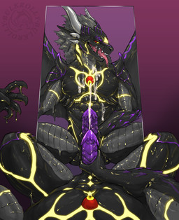 after_transformation anthro ejaculation genitals goo_transformation male masturbation mind_control mirror parasite penis solo transformation bulkrolly mythology dragon mythological_creature mythological_scalie scalie absurd_res hi_res