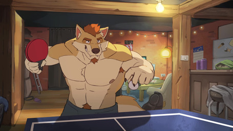 abs anthro armpit_hair ball biceps body_hair bouncing_pecs chest_tuft claws clothed clothing computer desktop electronics facial_hair fangs finger_claws furniture goatee grunting male muscular muscular_anthro muscular_male nipples pecs pube_peek pubes solo sport stocky table table_tennis table_tennis_ball table_tennis_paddle table_tennis_table teeth topless topless_male trapezius tuft v-cut patt_jewanarom twizzthetoon_(sfx) alejandro_(patt_jewanarom) canid canine canis mammal wolf 16:9 2026 2d_animation 4k absurd_res animated hi_res loop seamless_loop short_playtime sound video voice_acted widescreen